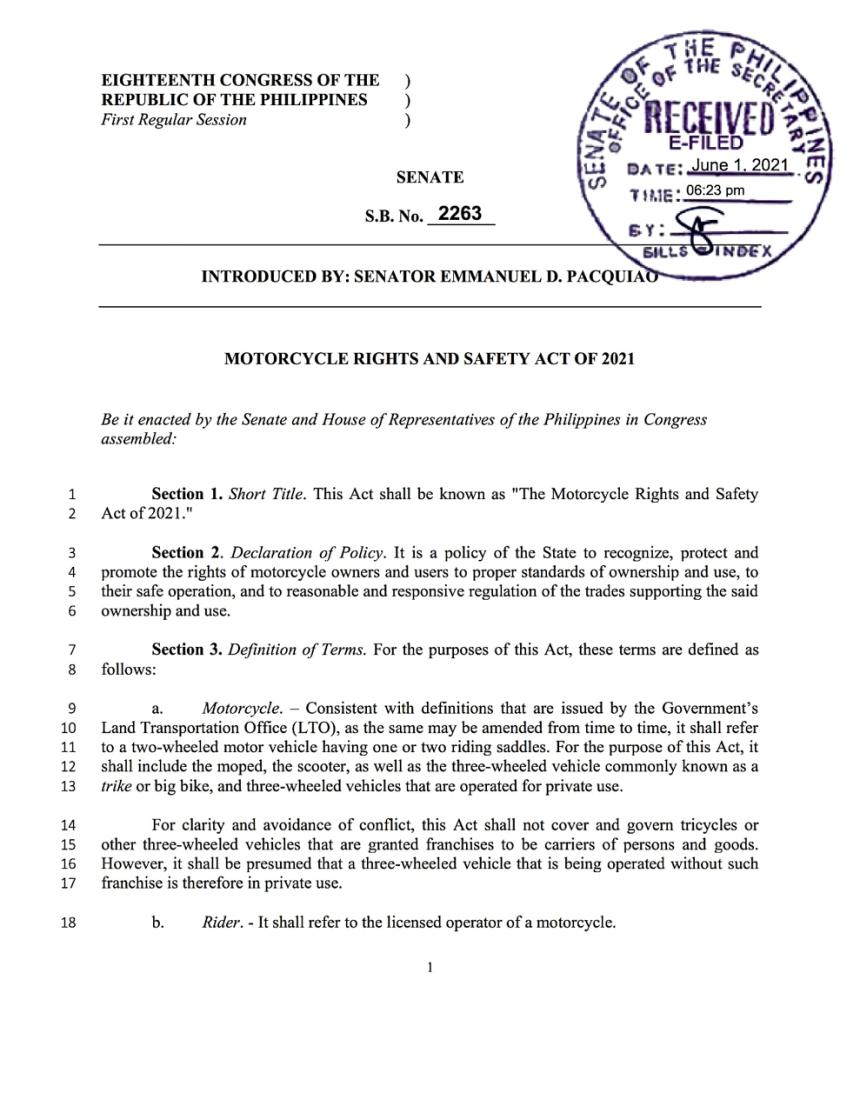 Comprehensive ‘Motorcycle Rights’ bill filed on senate image