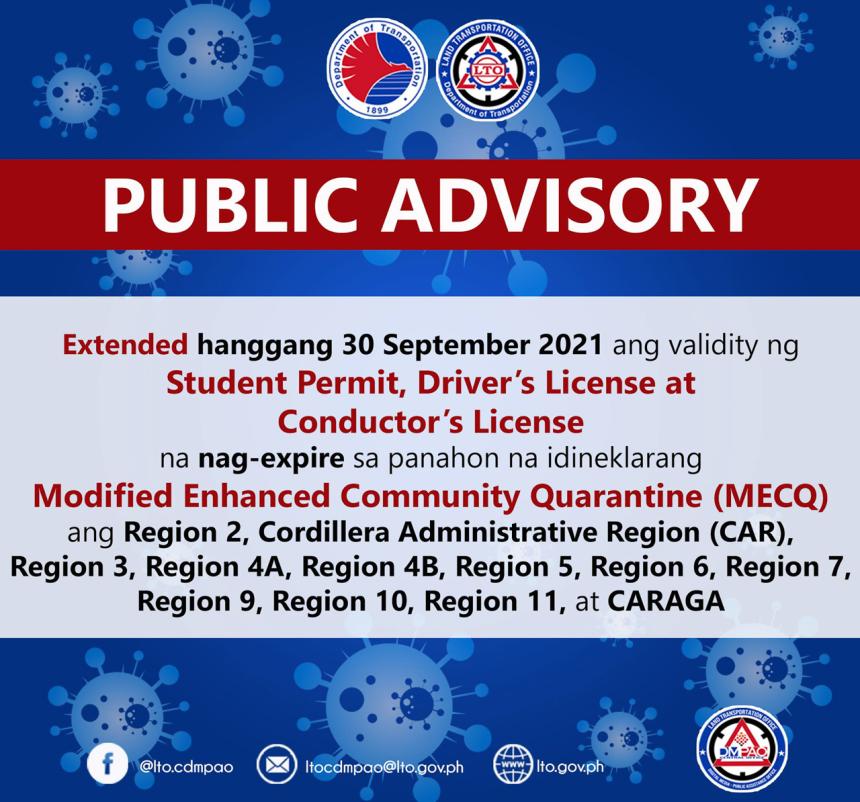 LTO extends validity of licenses in MECQ areas up to Sept. 30 image
