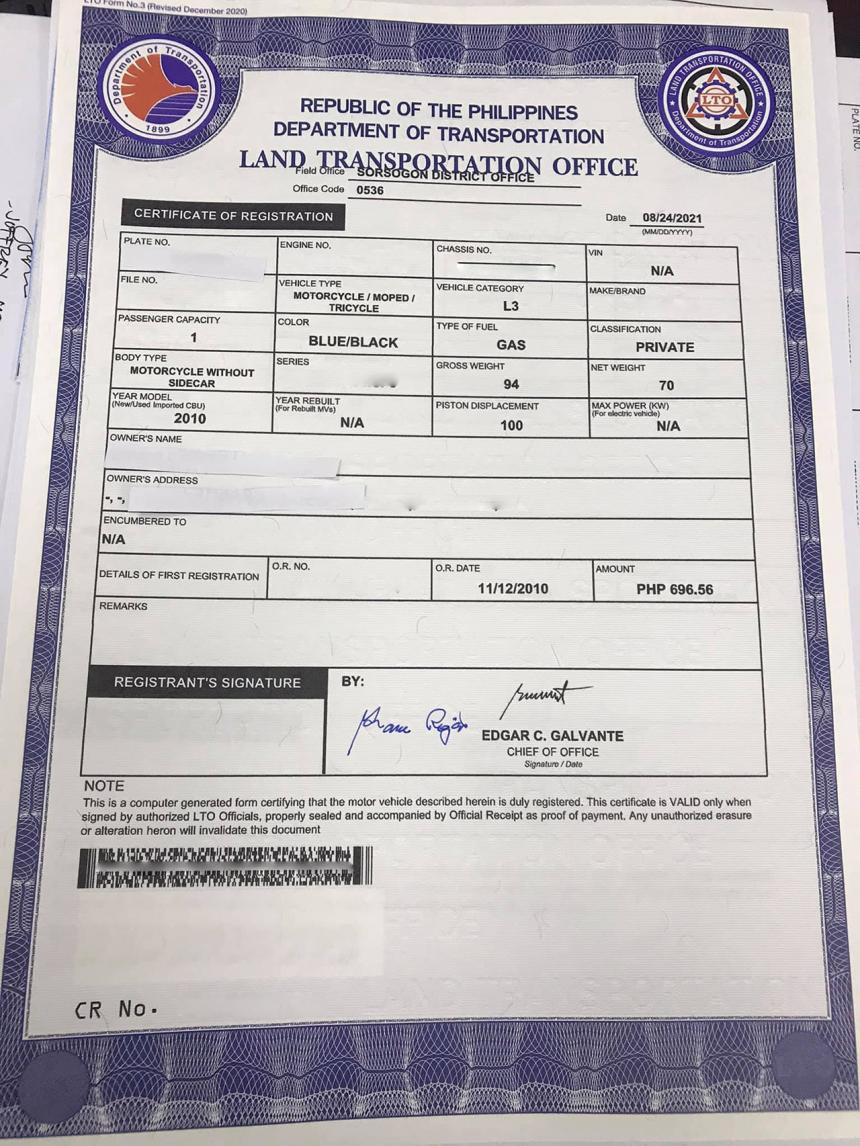 This is the new Certificate of Registration (CR) image