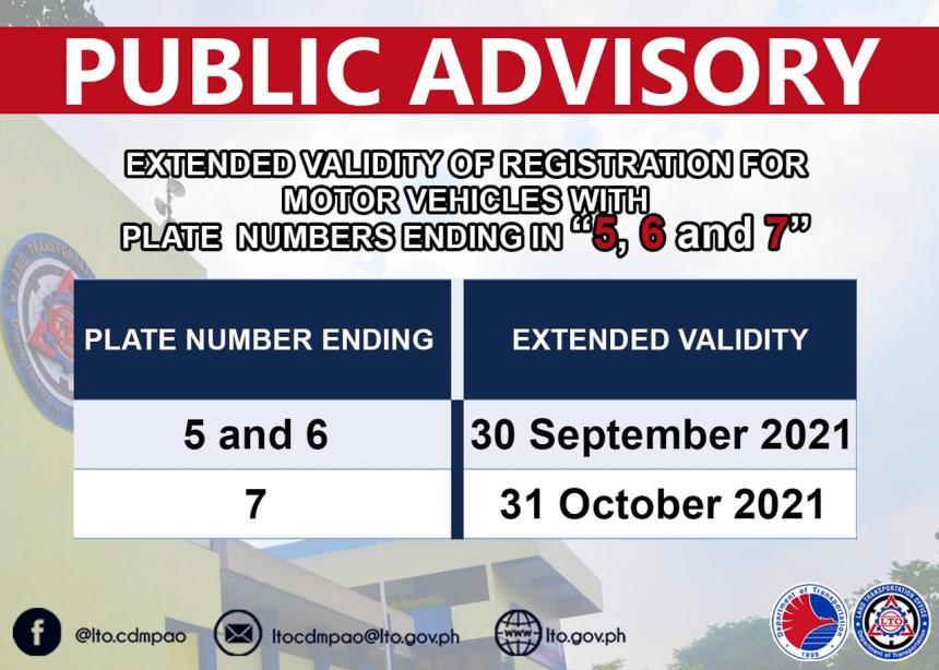 LTO extends registration validity of 5, 6 and 7 plate numbers image