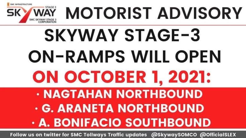 Skyway Stage 3 opening additional on-ramps on October 1 image