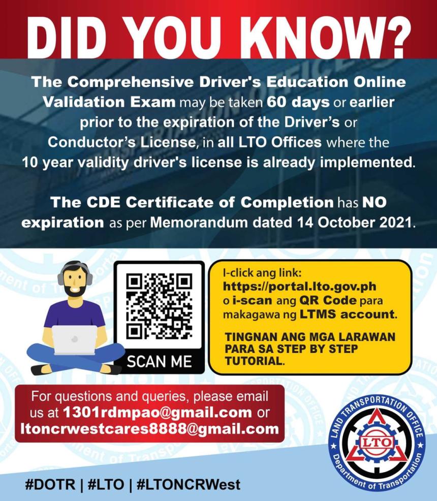 CDE examination can be taken 60 days or earlier - LTO image