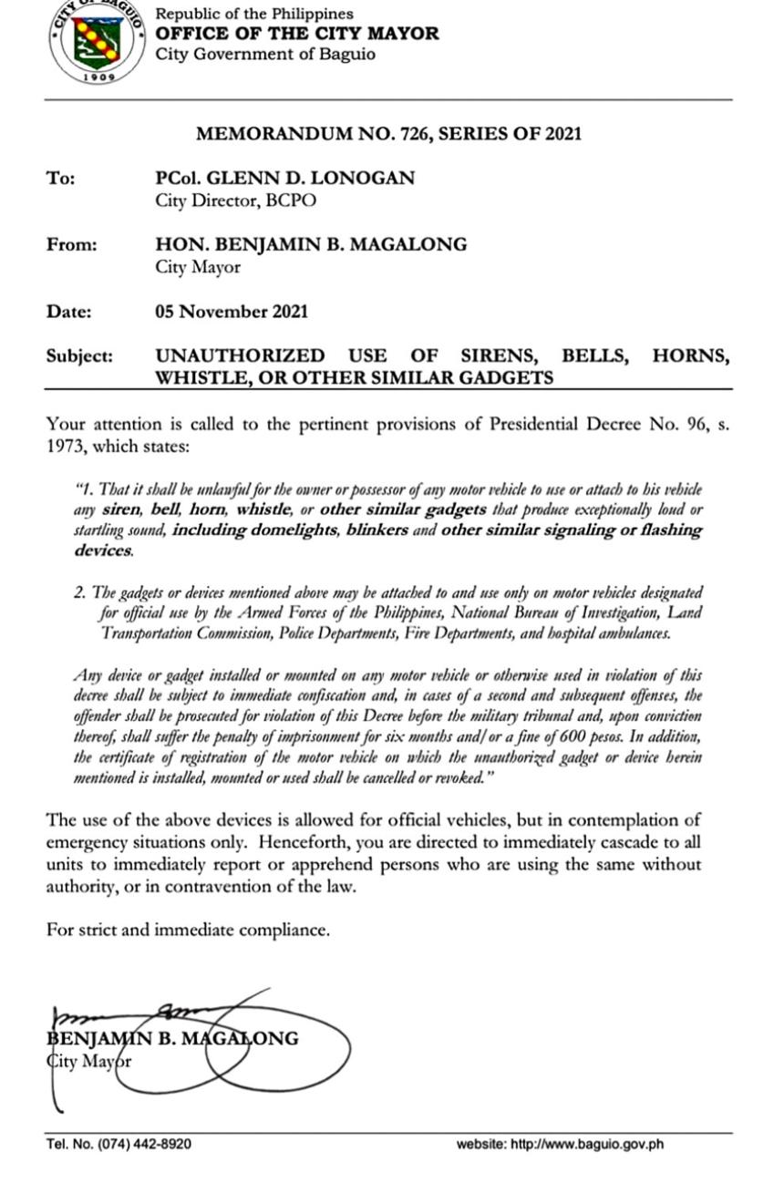 ‘Wang-wang’ NOT welcome in Baguio image