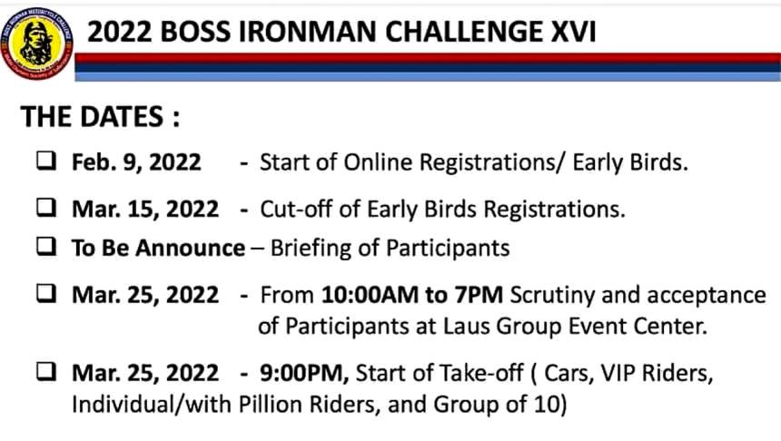 2022 BOSS Ironman Challenge checkpoints, date announced image