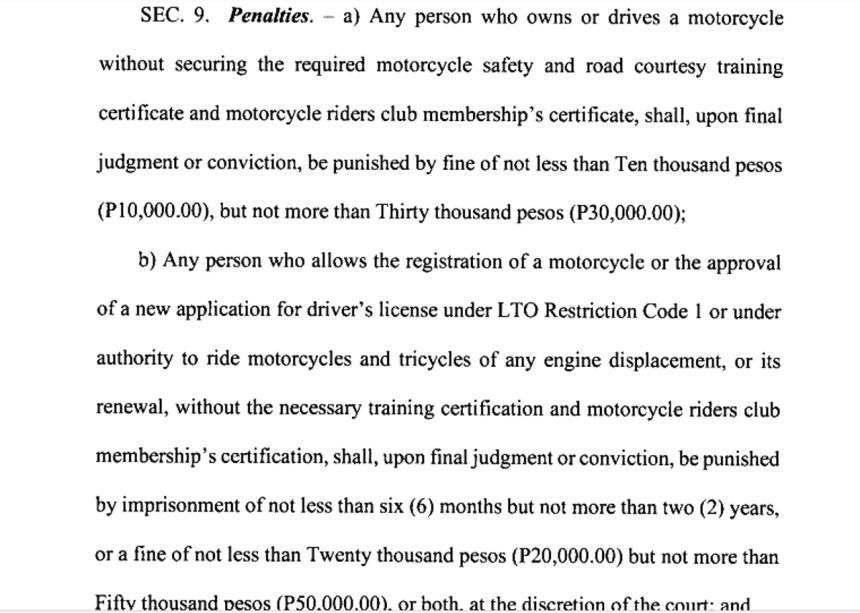 Solon wants mandatory motorcycle club membership or face up to PHP100K fine Solon wants mandatory motorcycle club membership or face up to PHP100K fine image