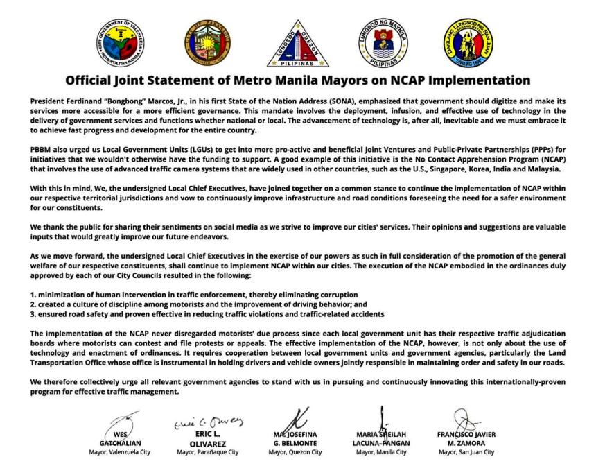 NCR mayors: NCAP will stay as part of PMarcos' mandate NCR mayors: NCAP will stay as part of PMarcos' mandate image