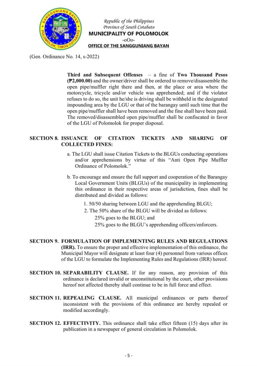 Polomolok to penalize riders if muffler sound exceeds 80dbA Polomolok to penalize riders if muffler sound exceeds 80dbA image