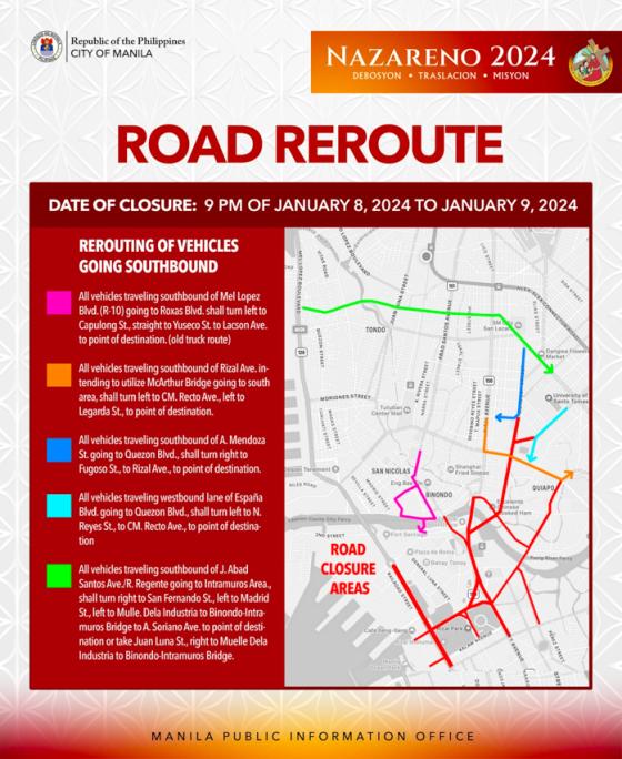 Look: Manila road closures for the 2024 Feast of the Black Nazarene Look: Manila road closures for the 2024 Feast of the Black Nazarene image