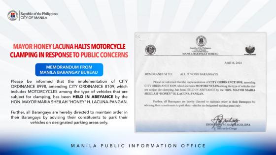 Manila Mayor orders no clamping of motorcycles within the city image