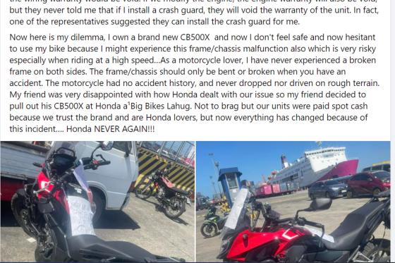 Installing a crash bar on your CB500X might break the frame Installing a crash bar on your CB500X might break the frame image