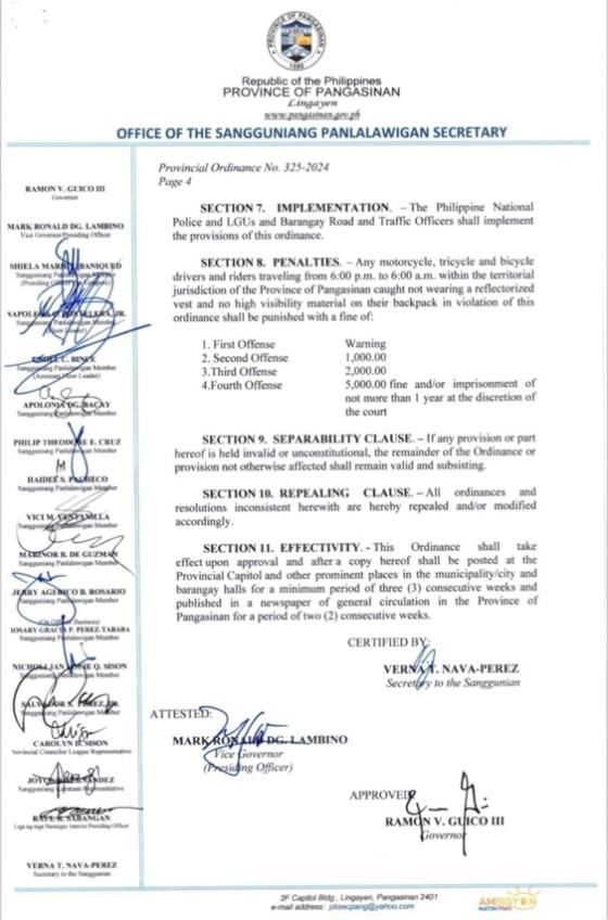 Pangasinan passes reflector vest ordinance, penalty up to PHP 5K image