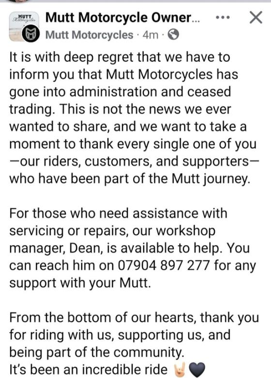 Is Mutt Motorcycles UK shutting down? Is Mutt Motorcycles UK shutting down? image