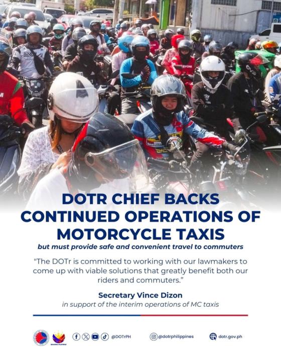 DOTr backs continued MC Taxi ops amid pending law DOTr backs continued MC Taxi ops amid pending law image