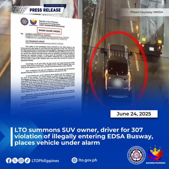 Kamote driver: LTO summons SUV owner/driver for 307 EDSA busway violations Kamote driver: LTO summons SUV owner/driver for 307 EDSA busway violations image