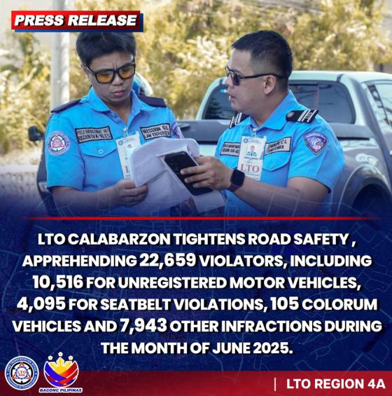 22,659 traffic violators ticketed by LTO CALABARZON in June ops image