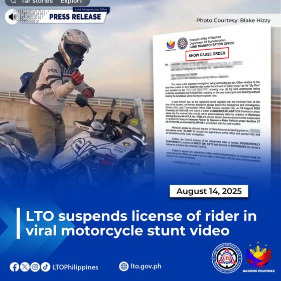 LTO suspends driver’s license of vlogger for ‘reckless dancing’ LTO suspends driver’s license of vlogger for ‘reckless dancing’ image
