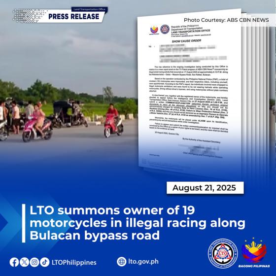 LTO: 19 motorcycle owners in Bulacan could end up with revoked DLs image