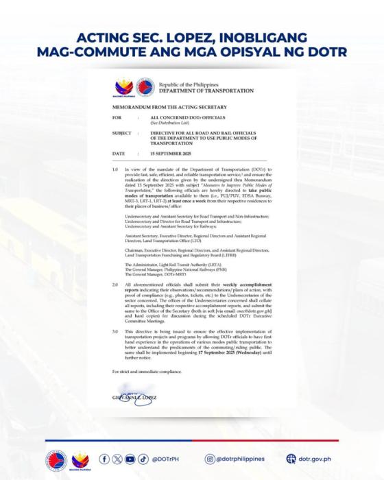Banoy Lopez: DOTr officers must take public transport weekly image