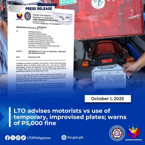 LTO to apprehend riders with temporary, improvised plates starting Nov. 1 image