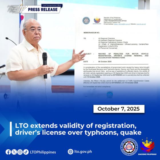 LTO moves September license, registration expiration to October 15 image