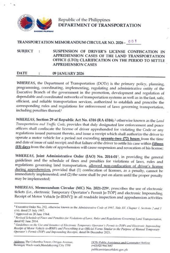 New DOTr memo on DL confiscation, 15 working day window explained New DOTr memo on DL confiscation, 15 working day window explained image