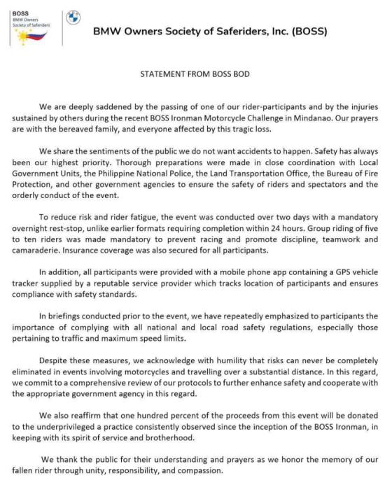 BOSS releases statement following recent BIMC Mindanao Cup BOSS releases statement following recent BIMC Mindanao Cup image