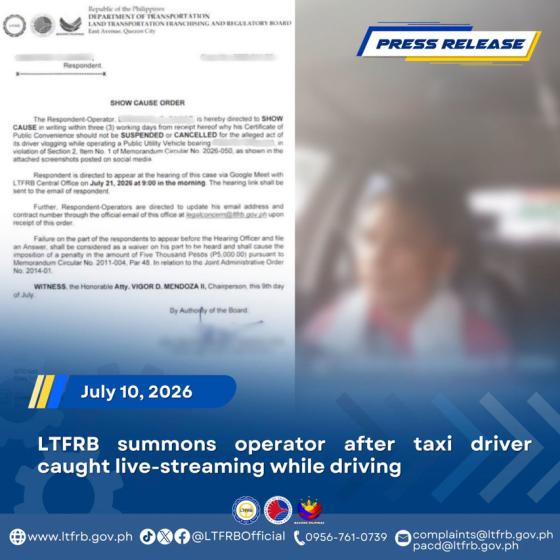 LTFRB slaps PUV driver with PHP 5K penalty due to vlogging image