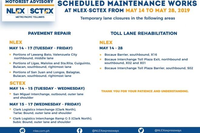 NLEX and SCTEX to undergo repairs this week image