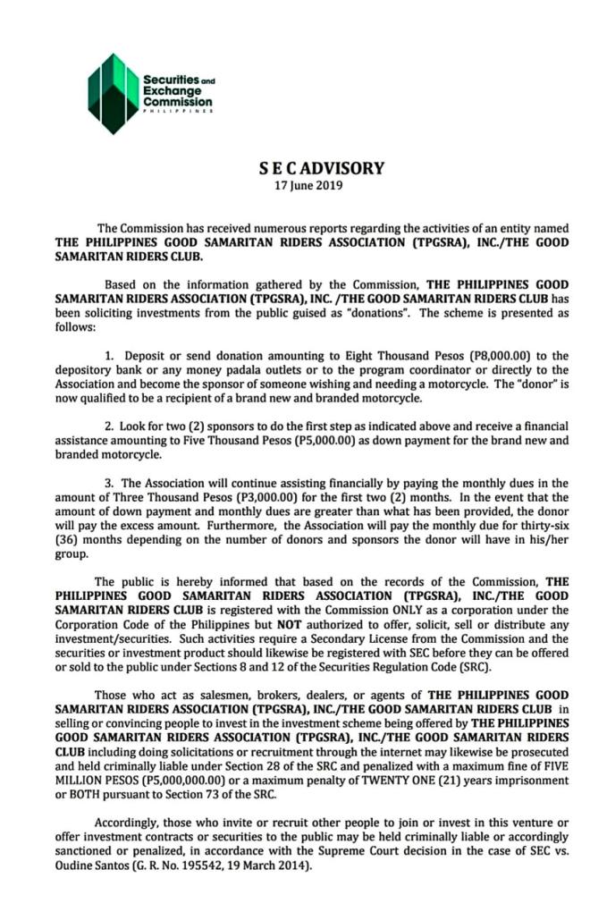 SEC warns against 