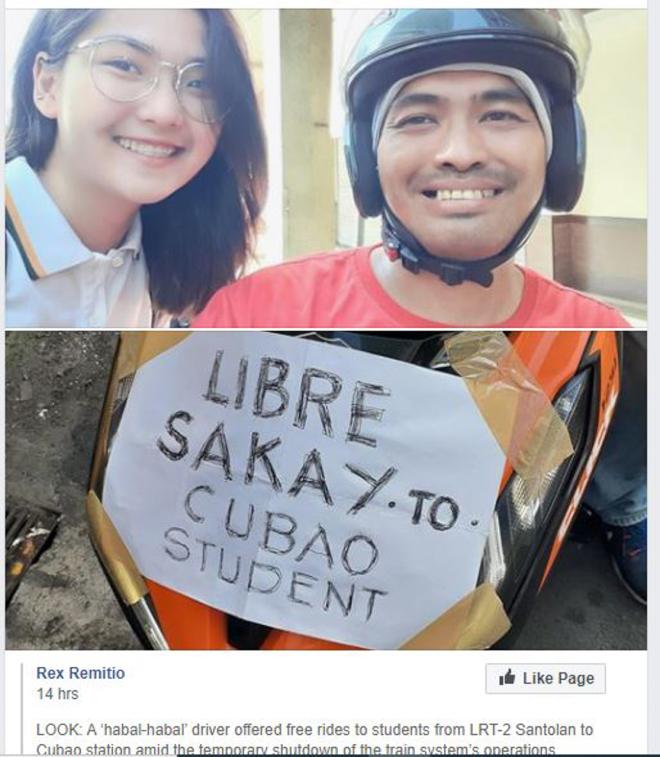 Motorcycle riders offer free ride to affected LRT-2 passengers image
