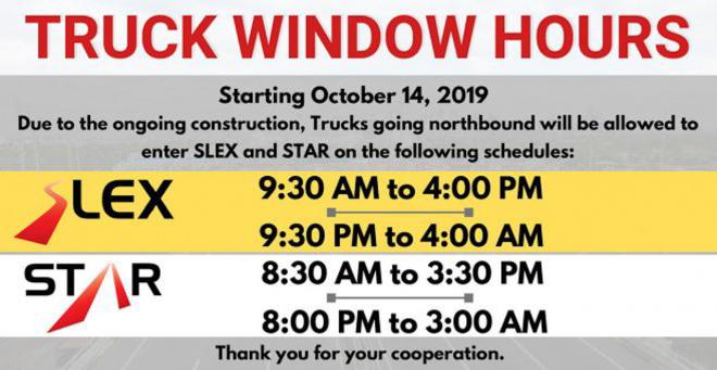 SLEx and STAR tollways to adjust truck ban hours image