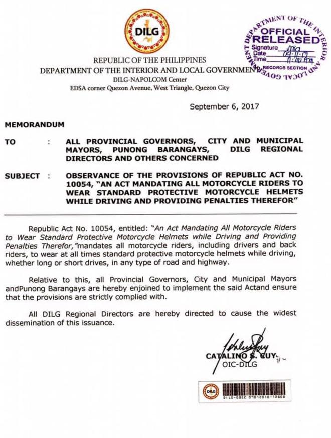 A town in N.Samar imposes jail time for riders wearing their helmets image