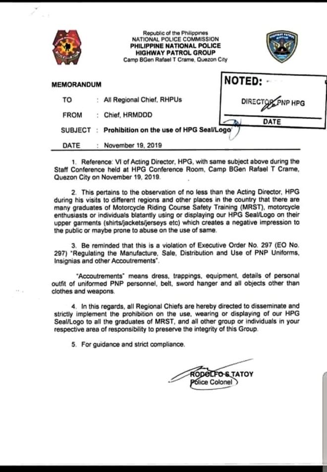 PNP – HPG issues directive against the civilian use of their official seal/ logo image
