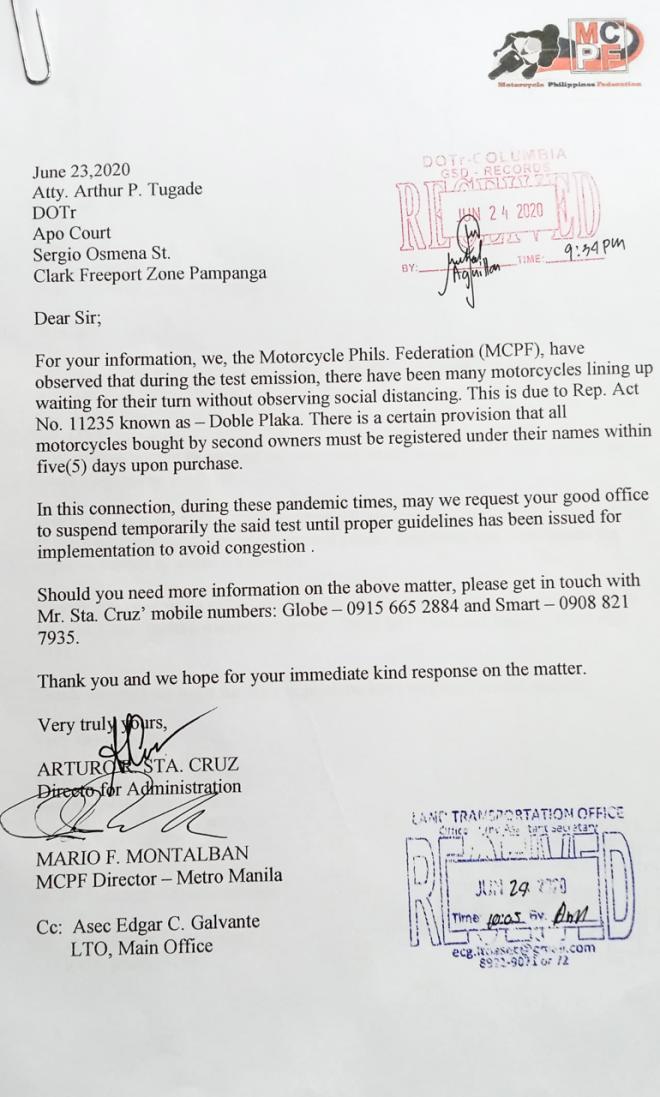 Motorcycle group asks DOTr to suspend emission testing for motorcycles image