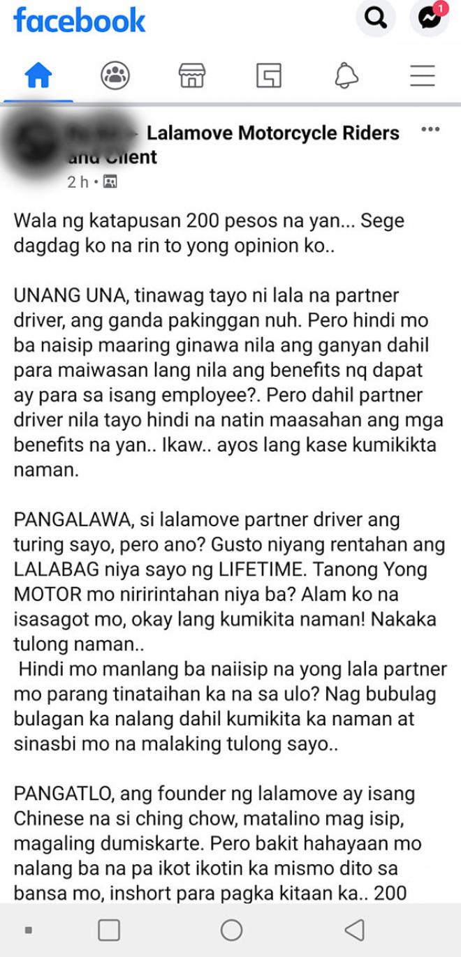 Lalamove riders not happy with the 200/month bag rent image