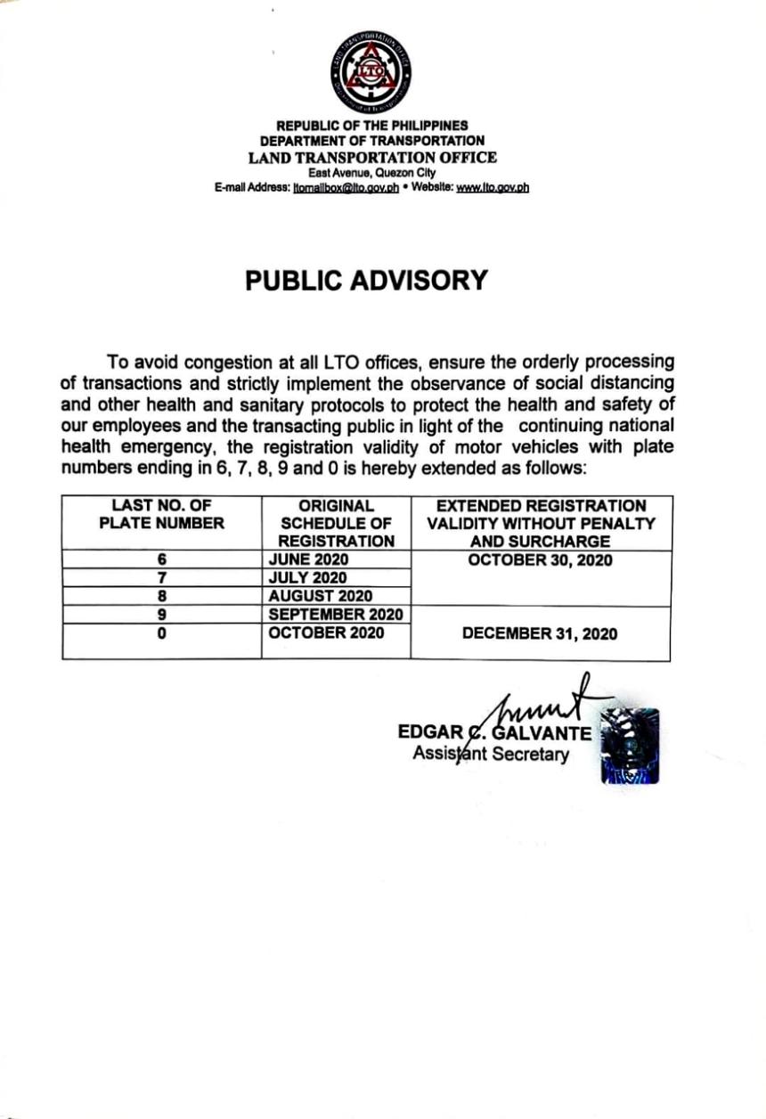 LTO extends registration validity until Dec. 31 2020 image