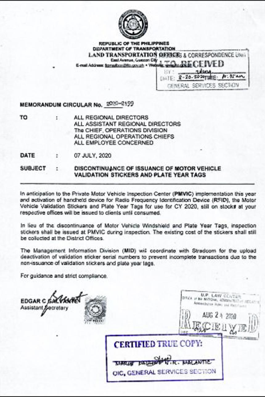 Here’s the reason why the LTO has stopped issuing stickers image