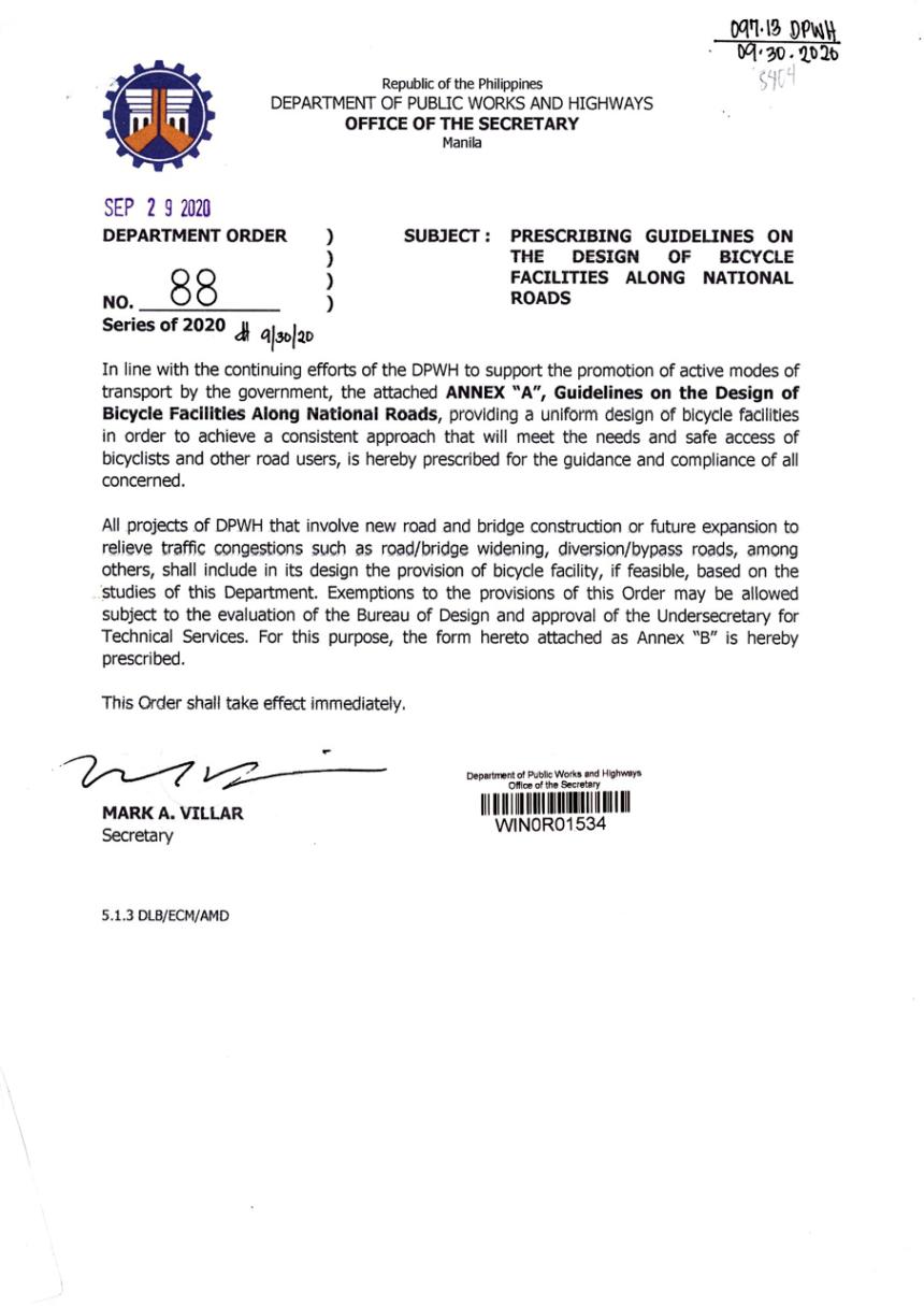 DPWH issues standards for creation of bike lanes image