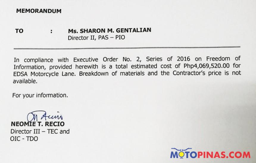 Gov’t spent P4.069-million on EDSA MC lane image