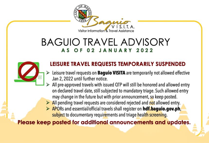 Leisure travel to Baguio suspended again image