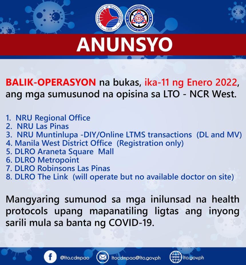 LTO reopens some of its NCR offices for transactions image