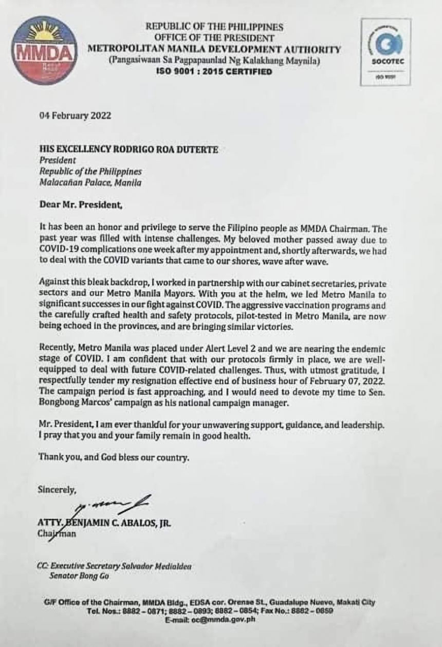 MMDA chief resigns, joins BBM as campaign manager image