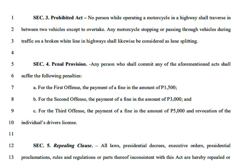 A congressman wants to penalize lane filtering/splitting up to PHP5K A congressman wants to penalize lane filtering/splitting up to PHP5K image