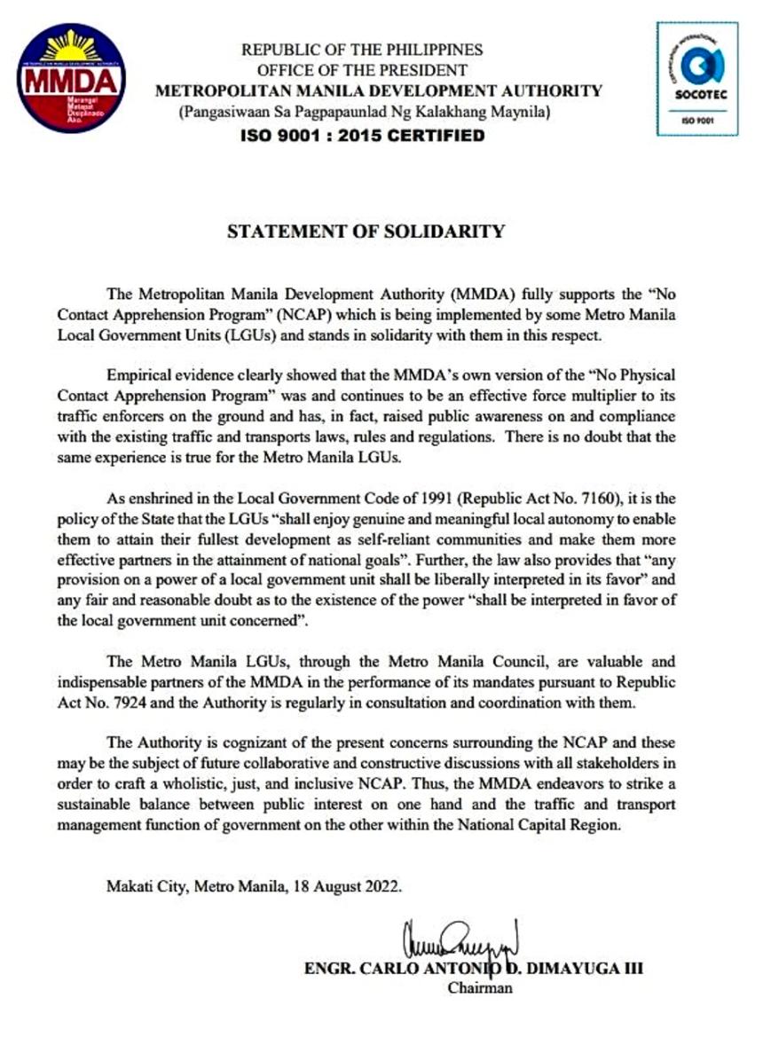 MMDA: we fully support NCAP MMDA: we fully support NCAP image