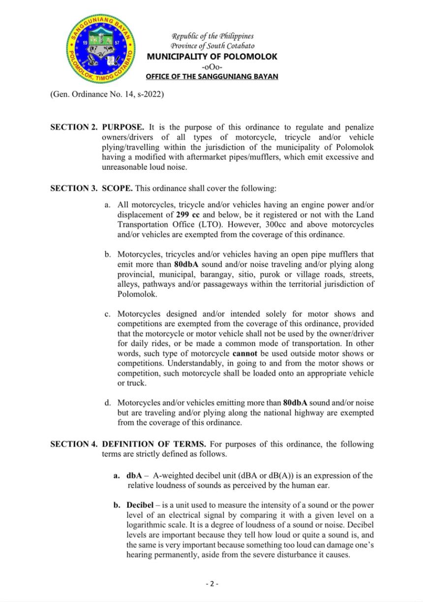 Polomolok to penalize riders if muffler sound exceeds 80dbA Polomolok to penalize riders if muffler sound exceeds 80dbA image