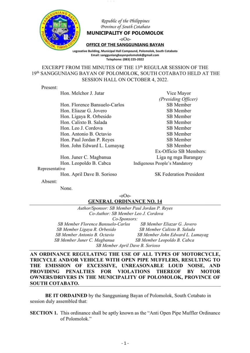 Polomolok to penalize riders if muffler sound exceeds 80dbA Polomolok to penalize riders if muffler sound exceeds 80dbA image