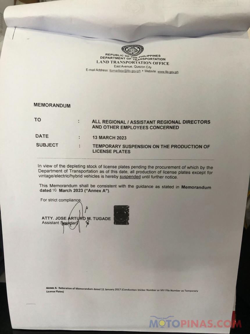 LTO again suspends production of license plates LTO again suspends production of license plates image