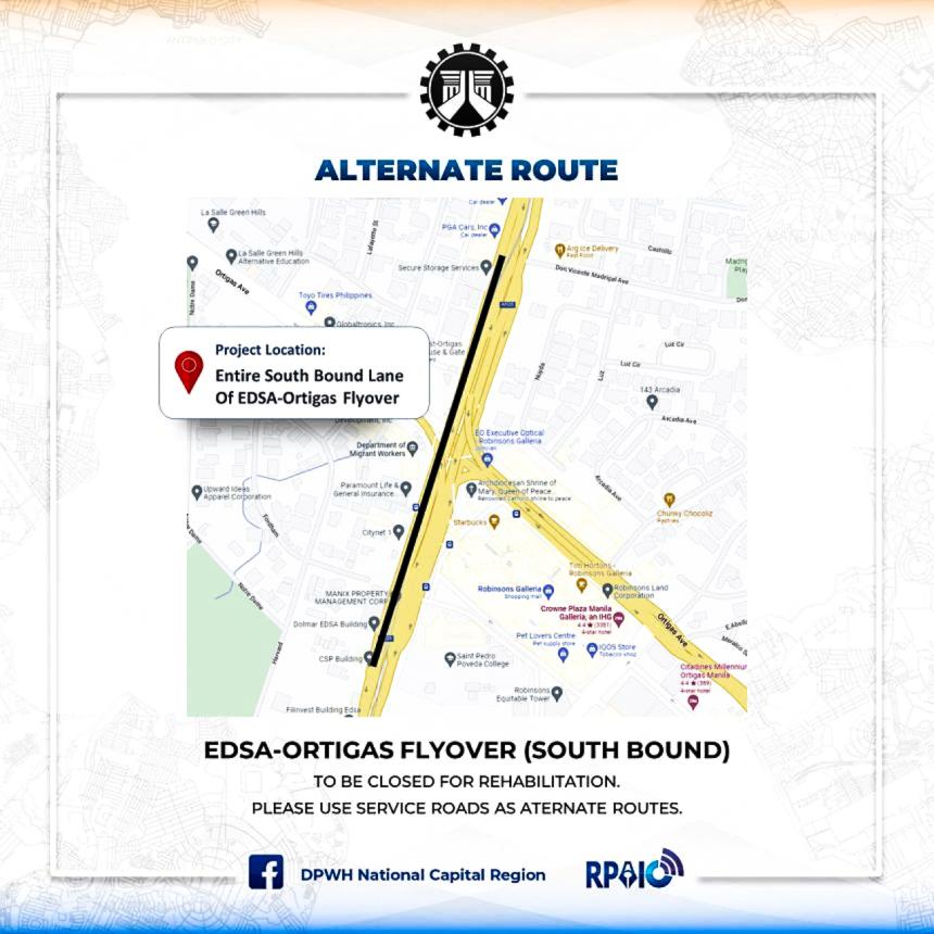 DPWH to close EDSA-Ortigas flyover SB from April 6-10 DPWH to close EDSA-Ortigas flyover SB from April 6-10 image