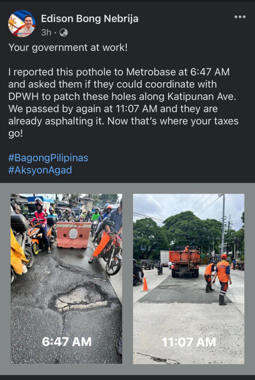 Nebrija reports road hazard, fixed within 4 hrs Nebrija reports road hazard, fixed within 4 hrs image