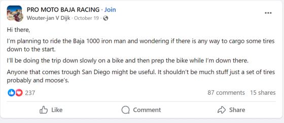 Guy on 2nd hand bike, no pit crew, finisher of Baja 2k km race Guy on 2nd hand bike, no pit crew, finisher of Baja 2k km race image